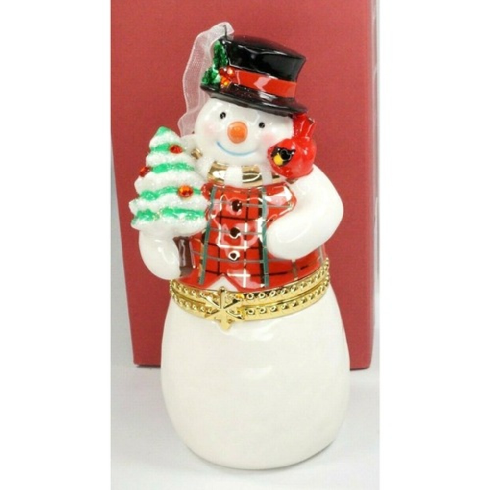 Hallmark Keepsake 2019 Limoges Snowman Hinged Trinket Box Ornament Porcelain NEW
